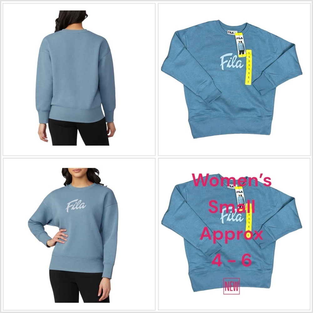Women's Fila Small 4 - 6 Blue Fleece Sweatshirt Logo Crew Pullover Long Sleeve